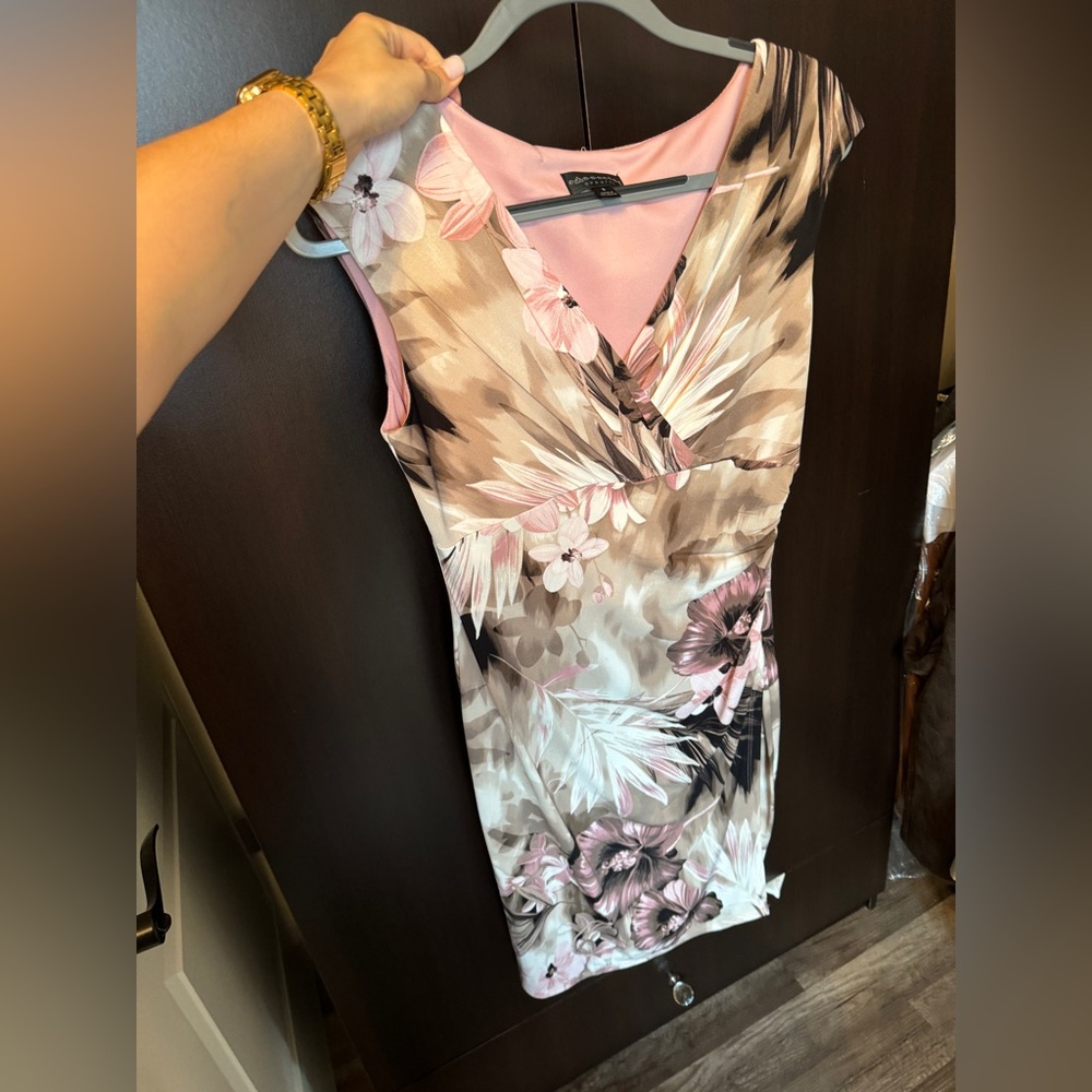 Connected Apparel Pink Floral Midi Dress US Size 6